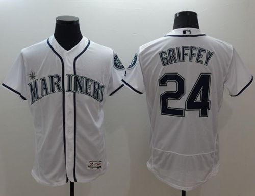 Mariners #24 Ken Griffey White Flexbase Authentic Collection Stitched MLB Jersey - Click Image to Close